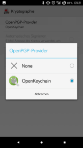 Bild 02: Einstellen der OpenPGP Funktionalität
